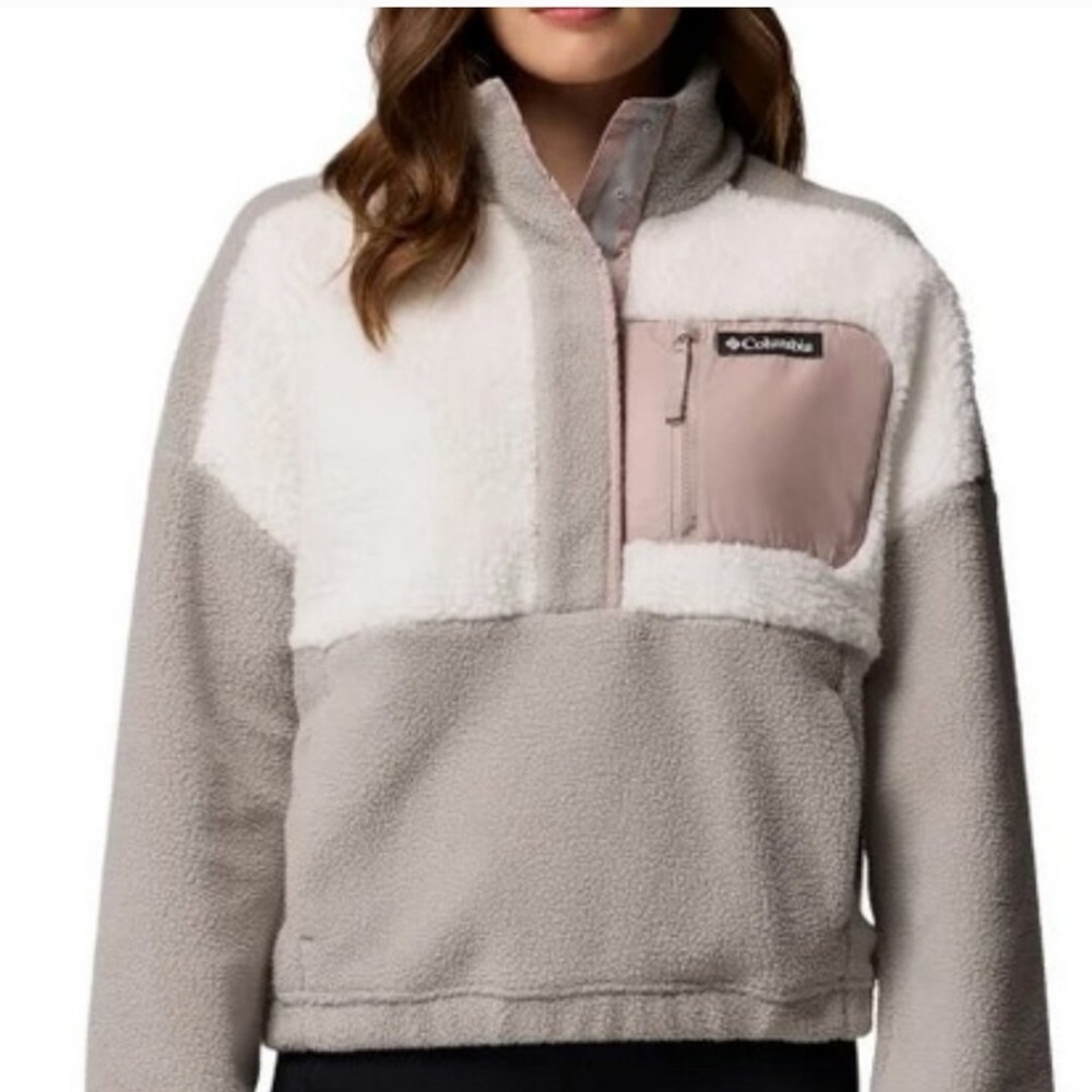 Columbia Two-Tone Fleece Pullover with Pink Accent